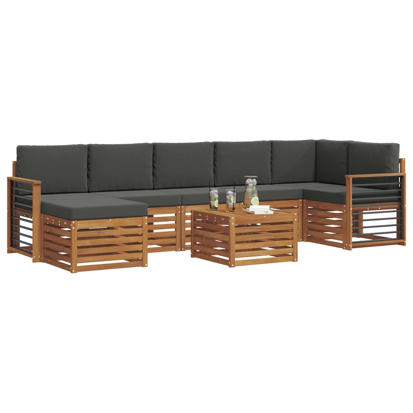 Set divani 8 pcs Naturale e Antracite Legno di Acacia Massello