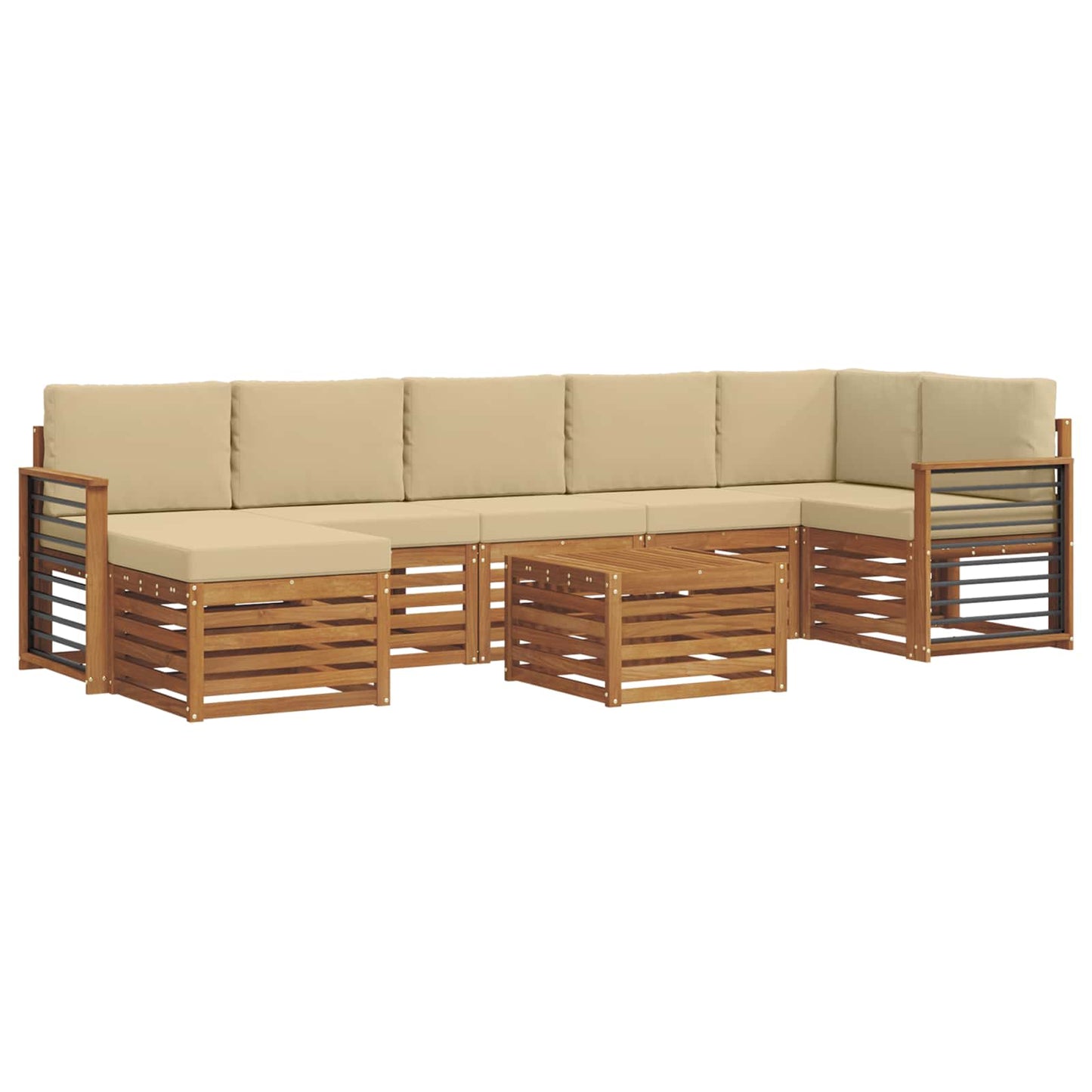 Set divani 8 pcs Naturale e Beige Legno di Acacia Massello