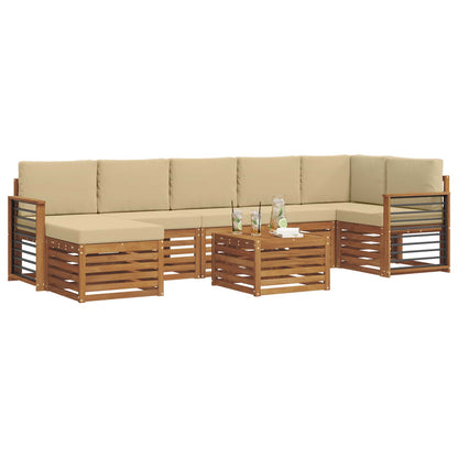 Set divani 8 pcs Naturale e Beige Legno di Acacia Massello