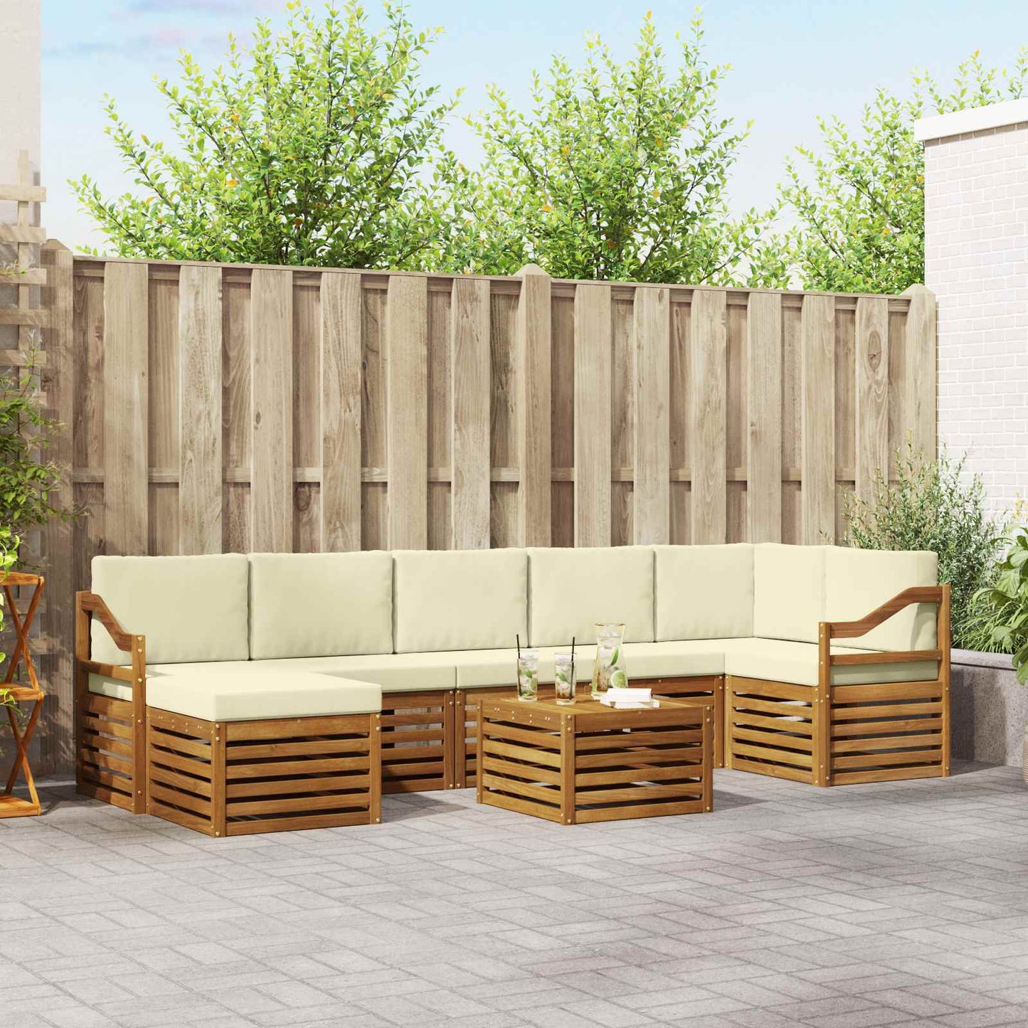 Set divani 8 pcs Naturale e Crema Legno di Acacia Massello