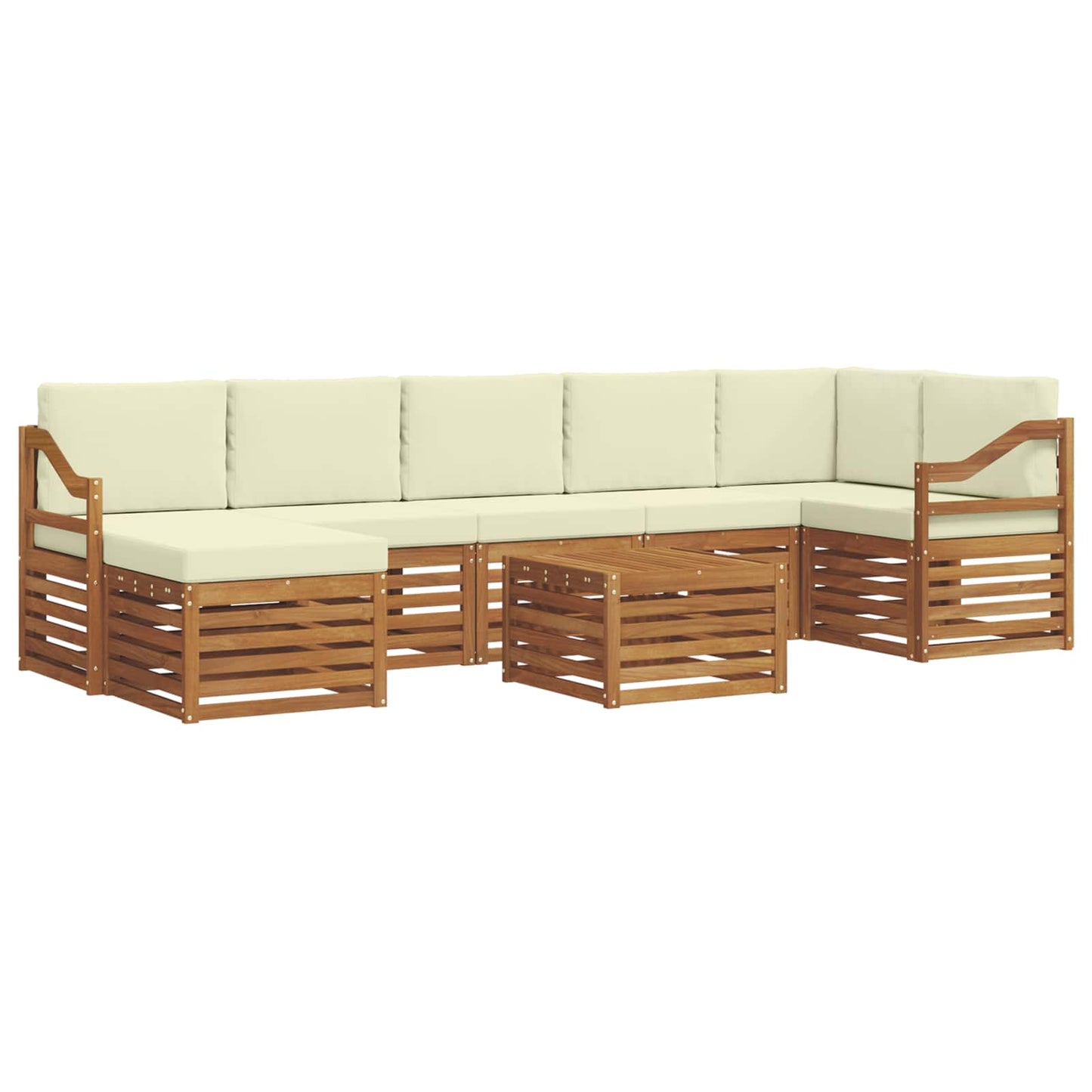 Set divani 8 pcs Naturale e Crema Legno di Acacia Massello