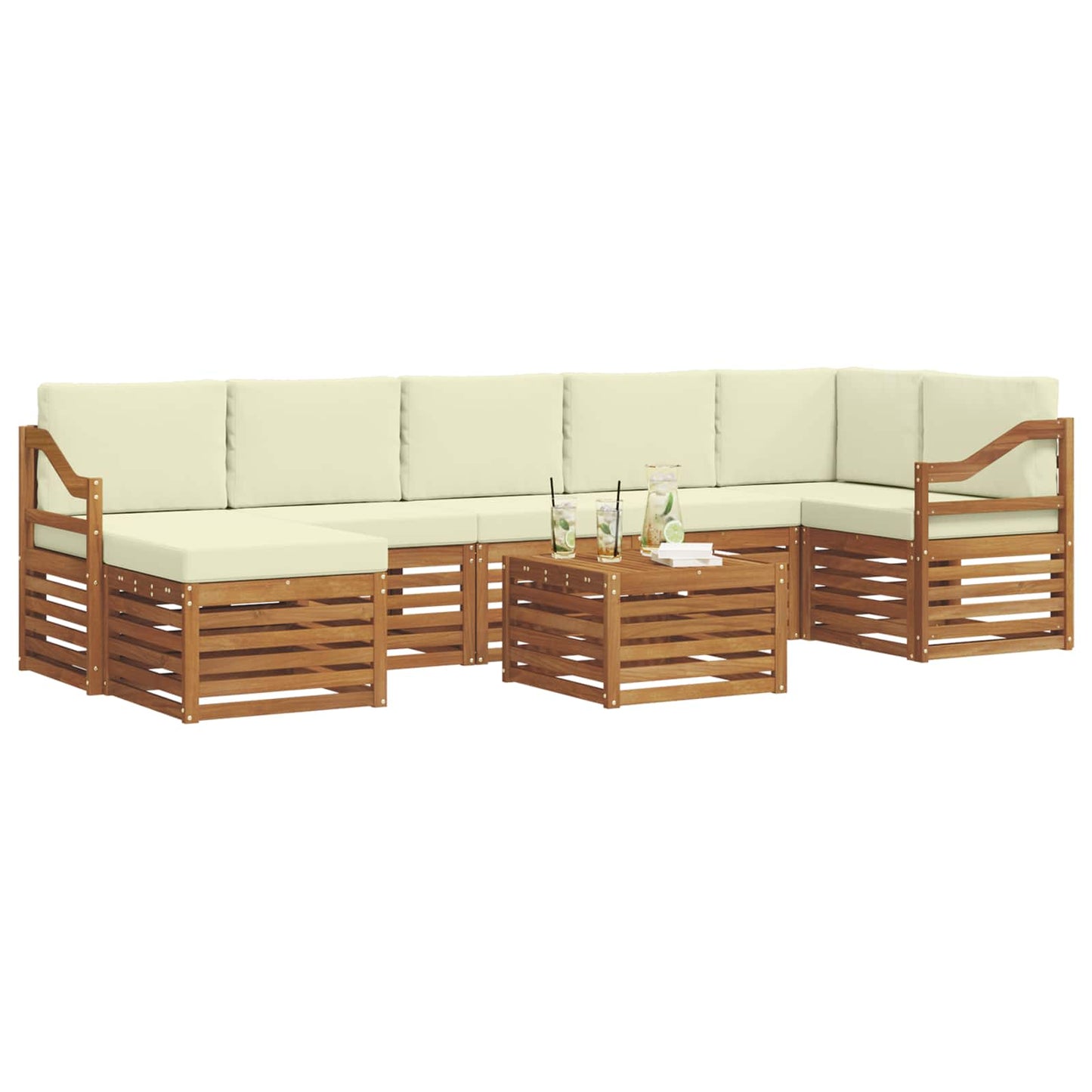 Set divani 8 pcs Naturale e Crema Legno di Acacia Massello