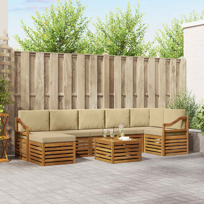Set divani 8 pcs Naturale e Beige Legno di Acacia Massello