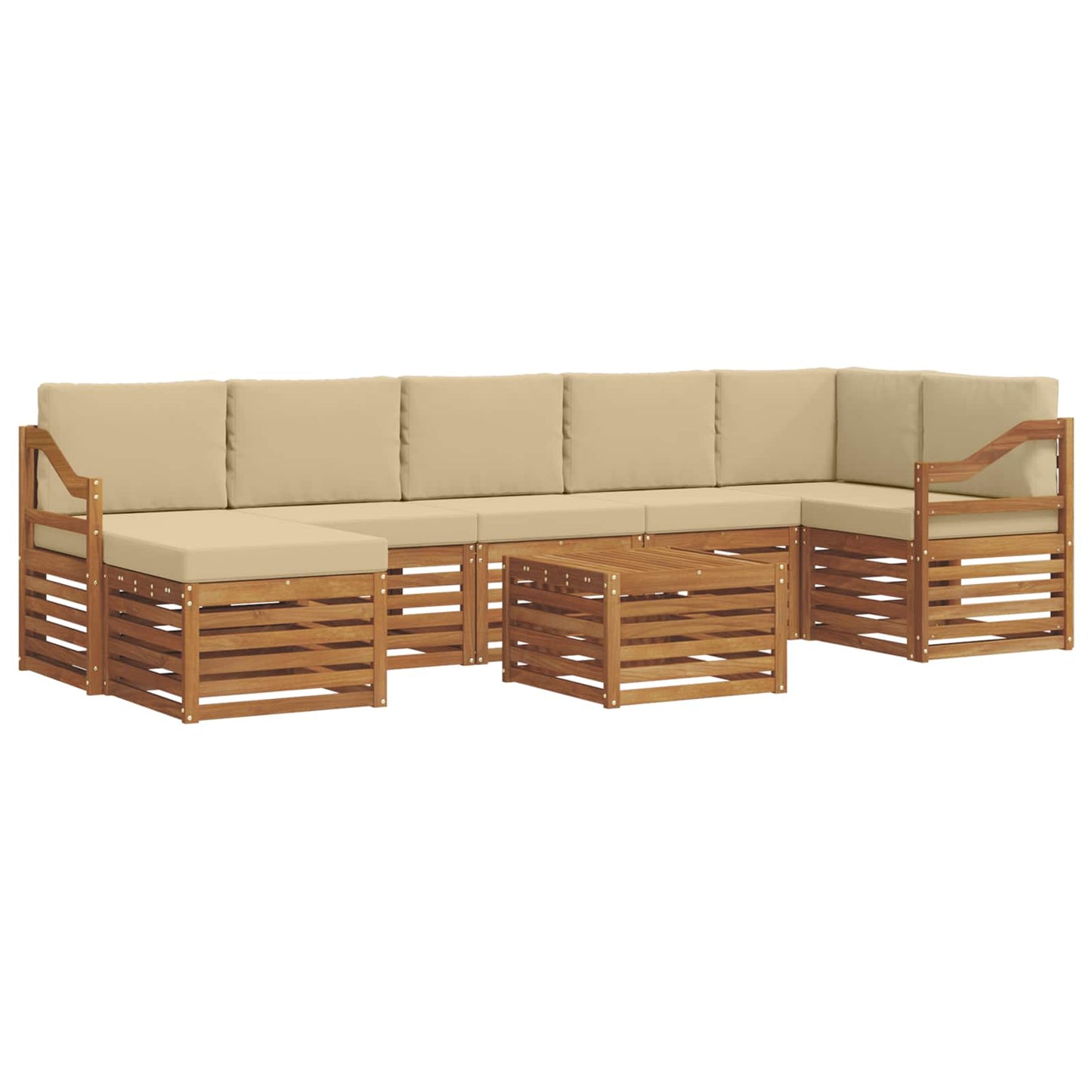 Set divani 8 pcs Naturale e Beige Legno di Acacia Massello