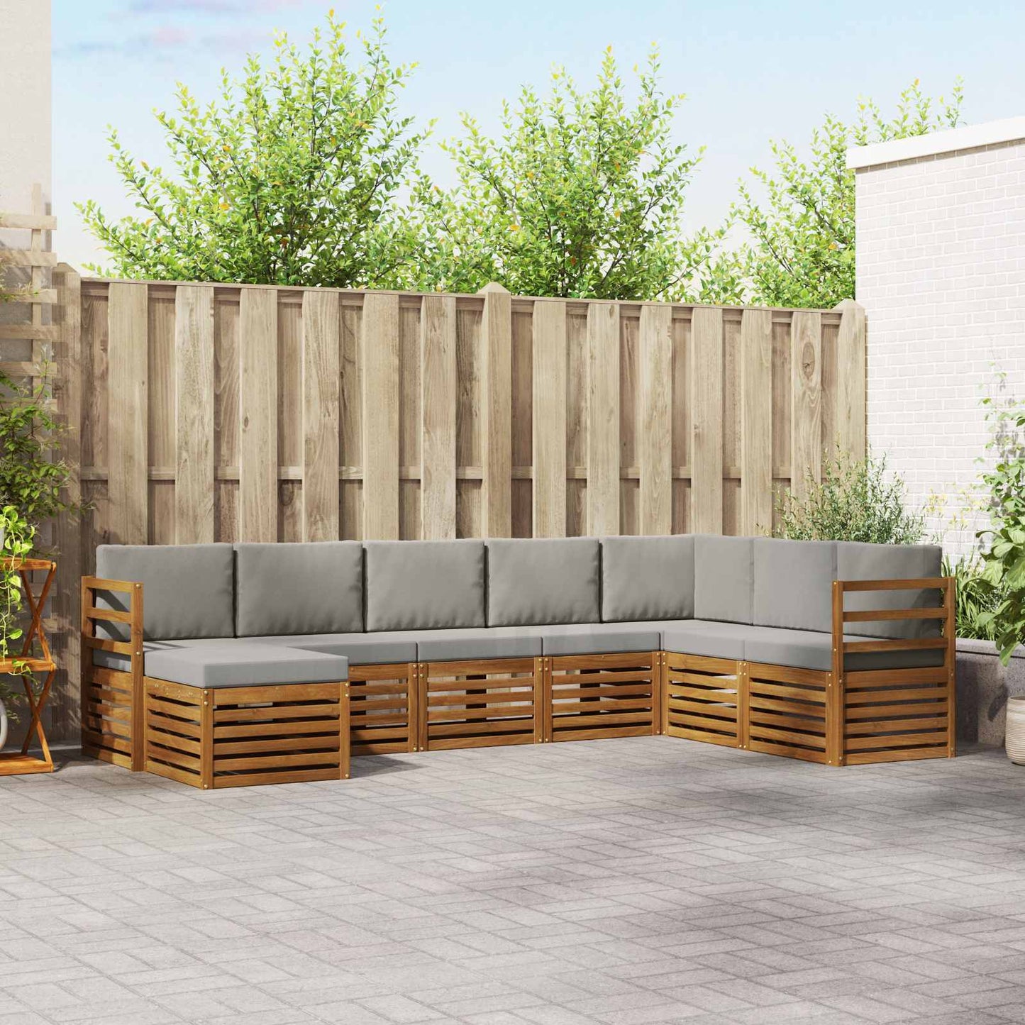 Set divani con cuscino 8 pcs Grigio Naturale e Chiaro