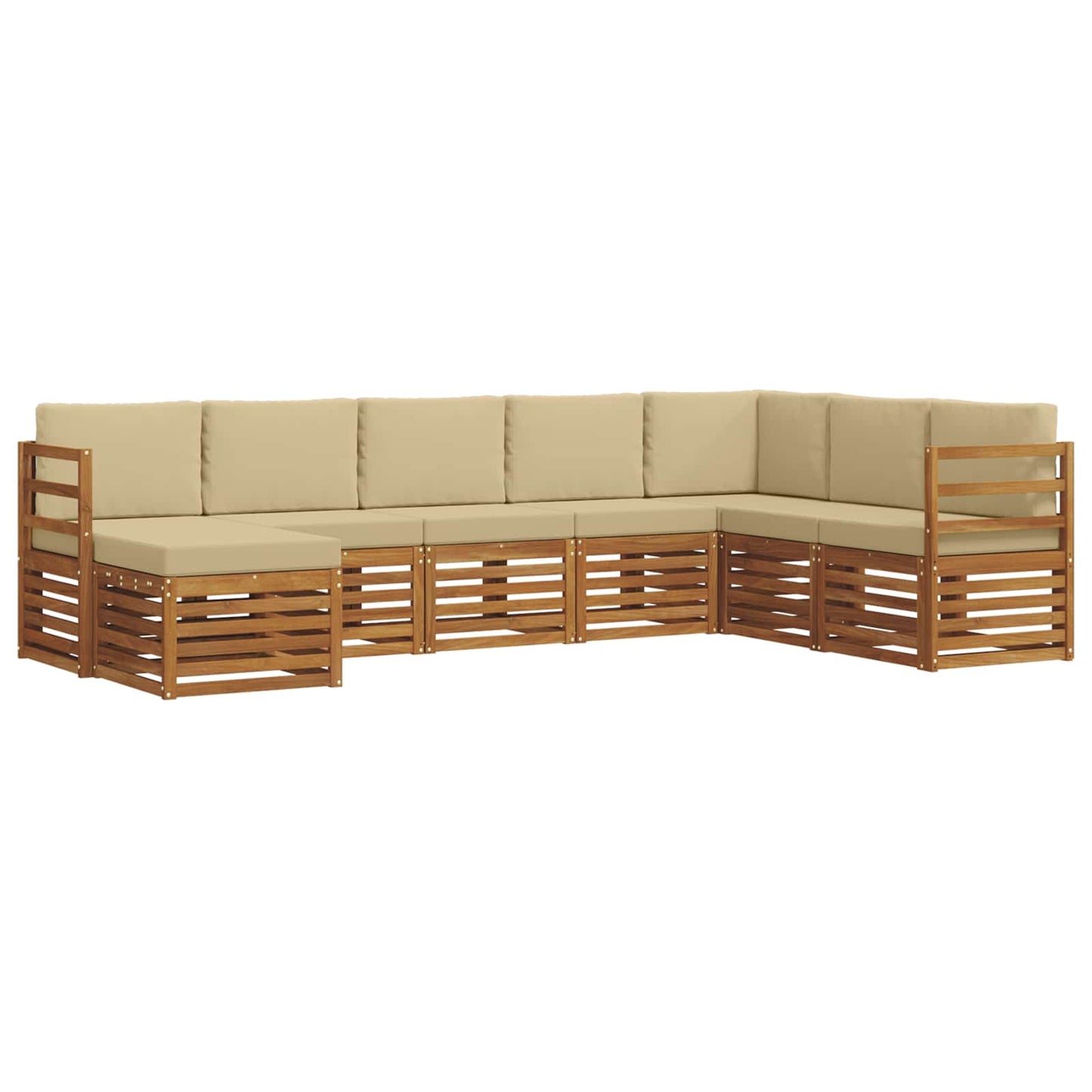 Set divani 8 pcs Naturale e Beige Legno di Acacia Massello