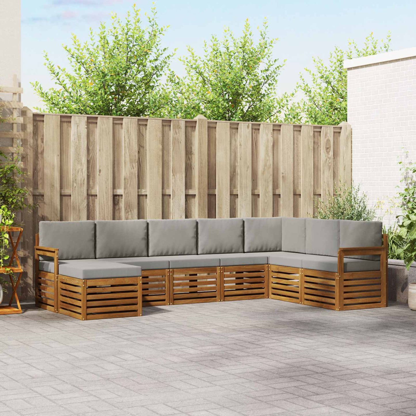 Set divani con cuscino 8 pcs Grigio Naturale e Chiaro