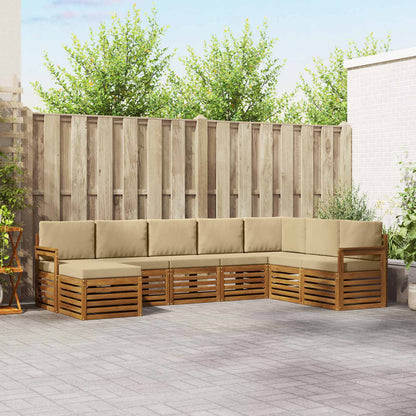 Set divani 8 pcs Naturale e Beige Legno di Acacia Massello