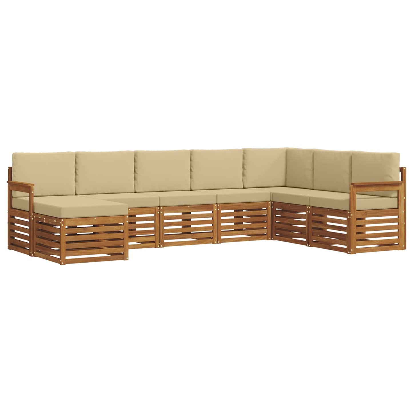 Set divani 8 pcs Naturale e Beige Legno di Acacia Massello