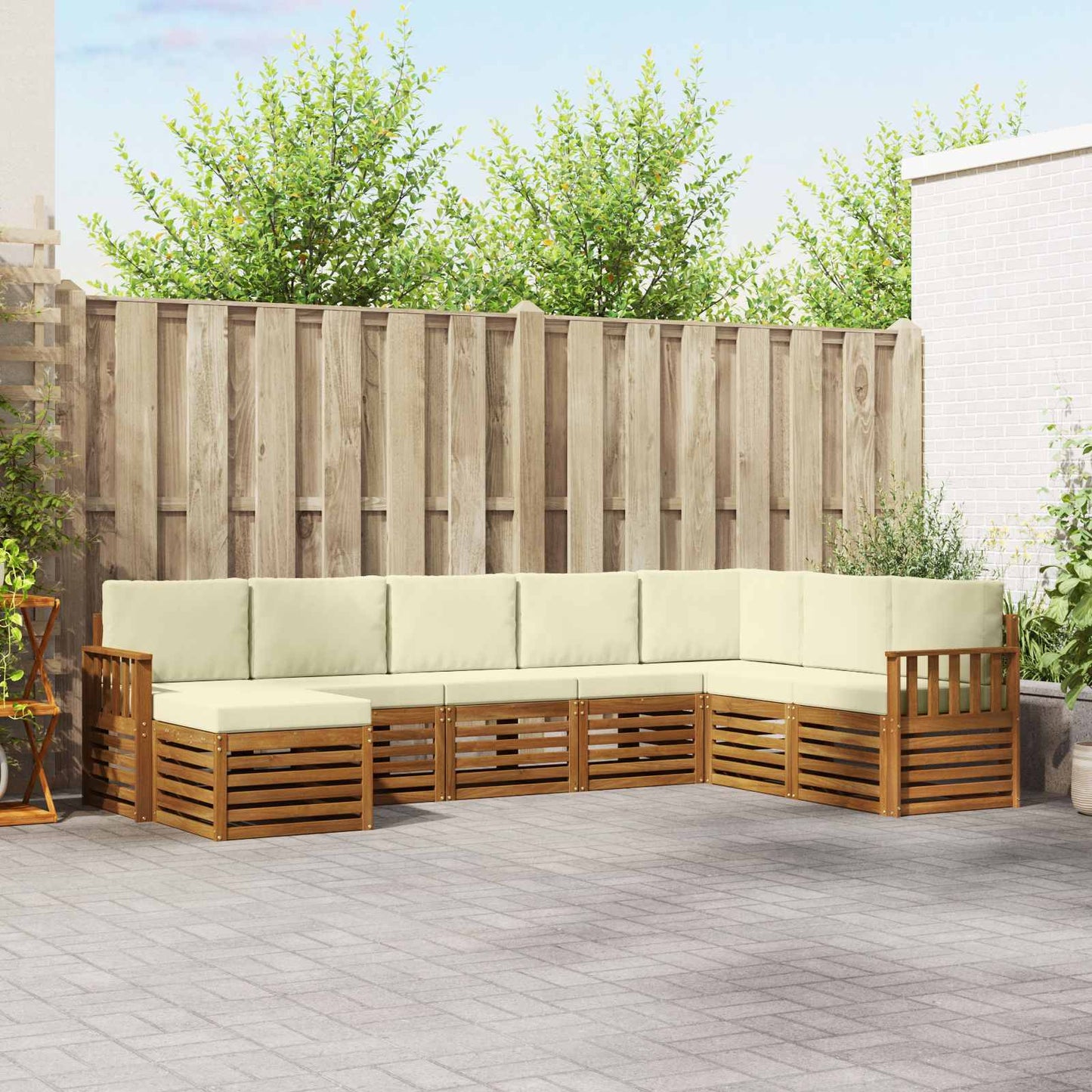 Set divani 8 pcs Naturale e Crema Legno di Acacia Massello
