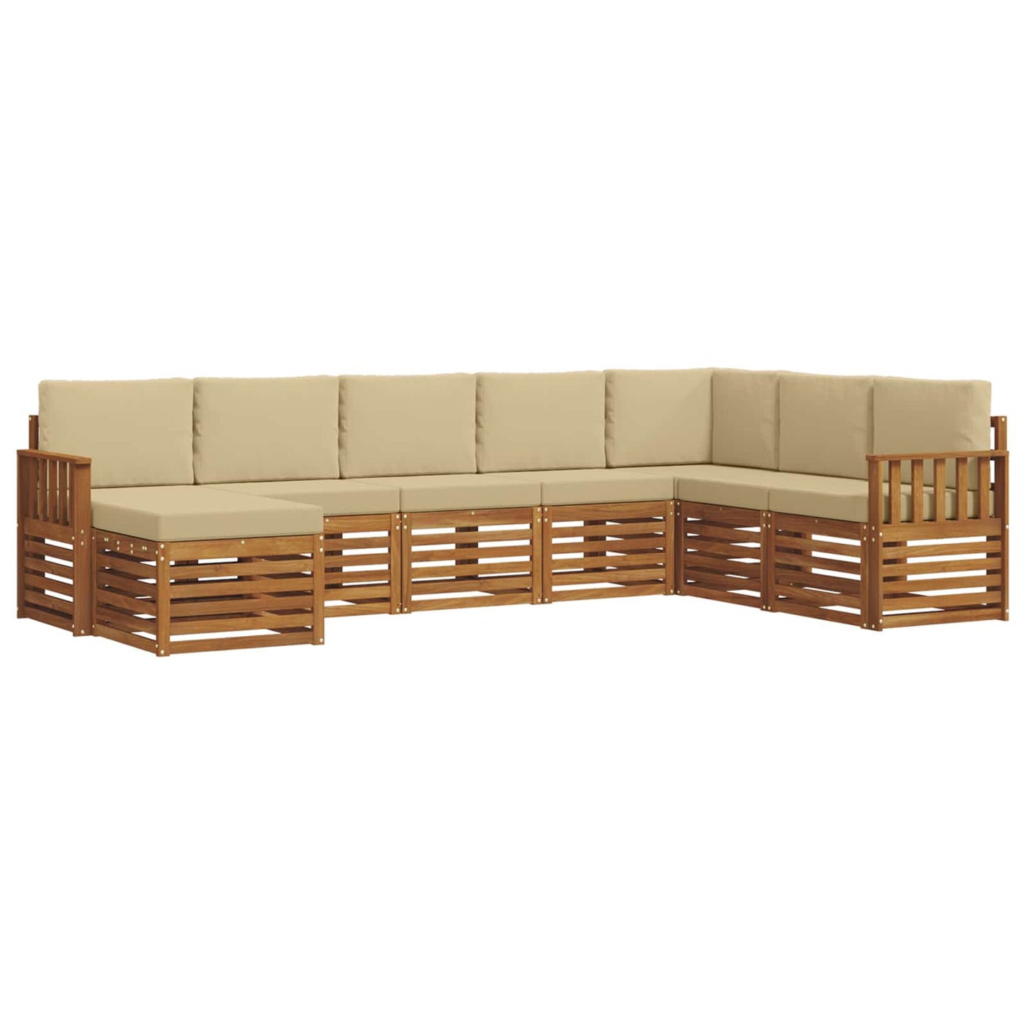 Set divani 8 pcs Naturale e Beige Legno di Acacia Massello