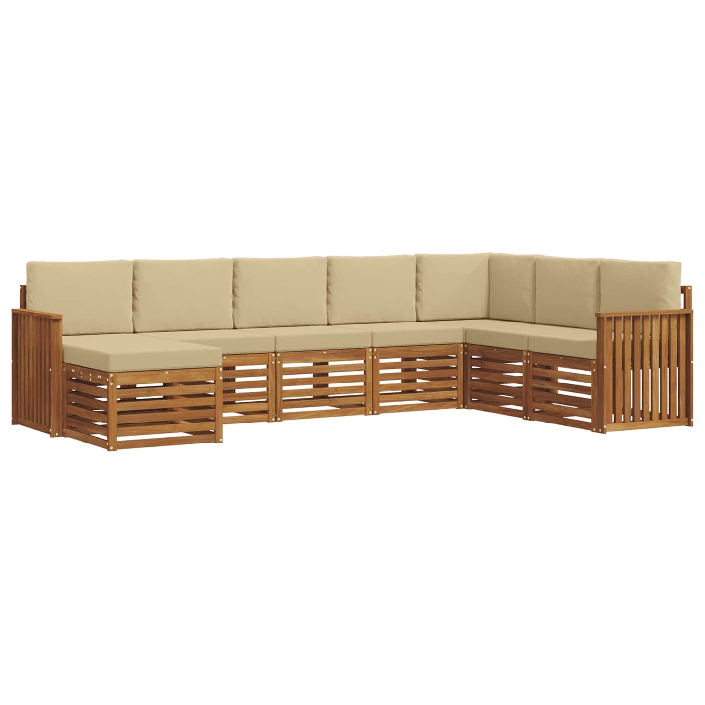 Set divani 8 pcs Naturale e Beige Legno di Acacia Massello