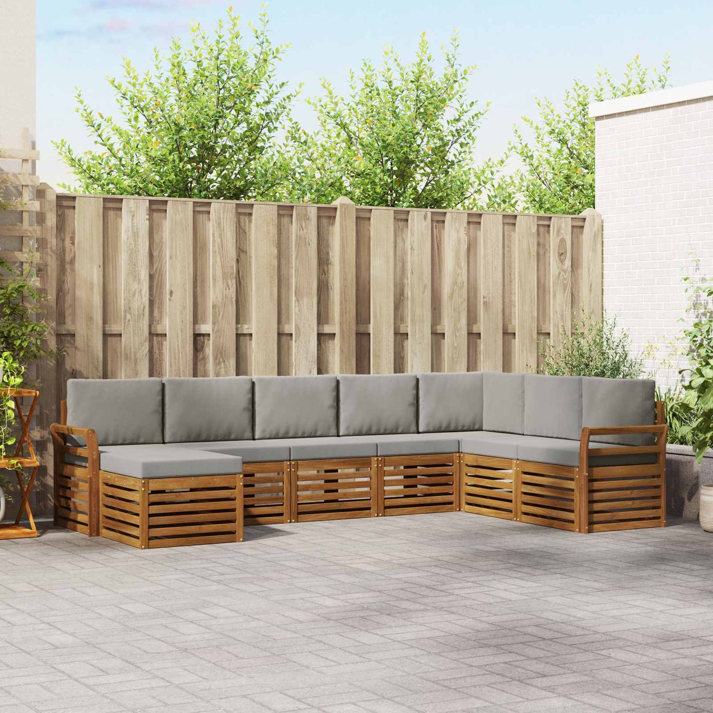 Set divani con cuscino 8 pcs Grigio Naturale e Chiaro