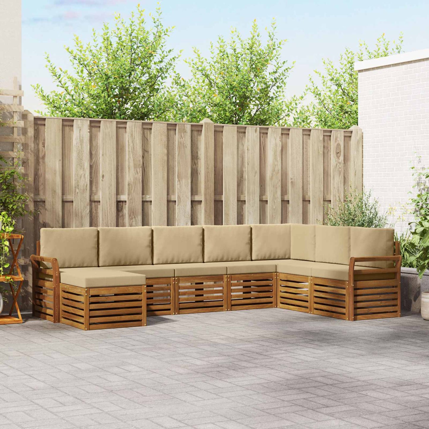 Set divani 8 pcs Naturale e Beige Legno di Acacia Massello
