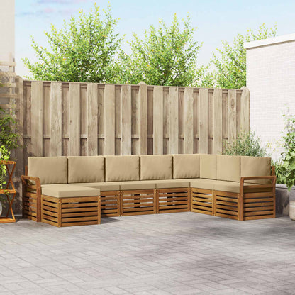 Set divani 8 pcs Naturale e Beige Legno di Acacia Massello