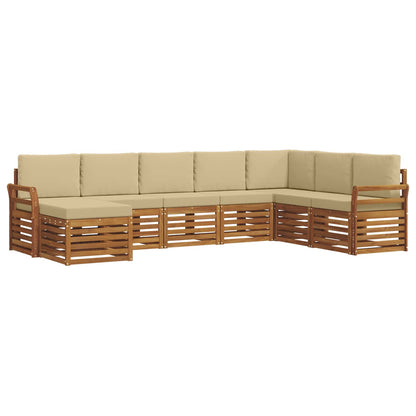 Set divani 8 pcs Naturale e Beige Legno di Acacia Massello