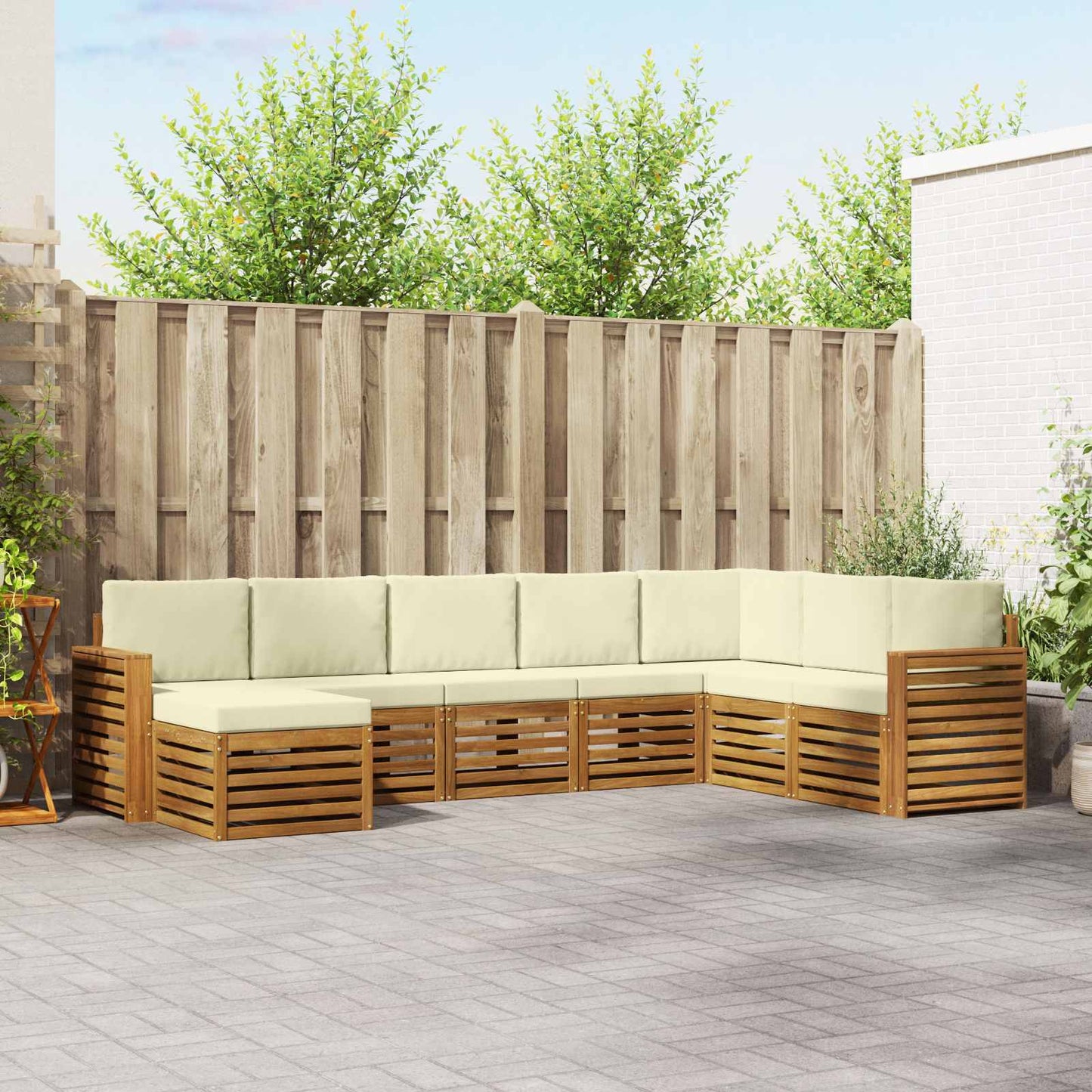 Set divani 8 pcs Naturale e Crema Legno di Acacia Massello