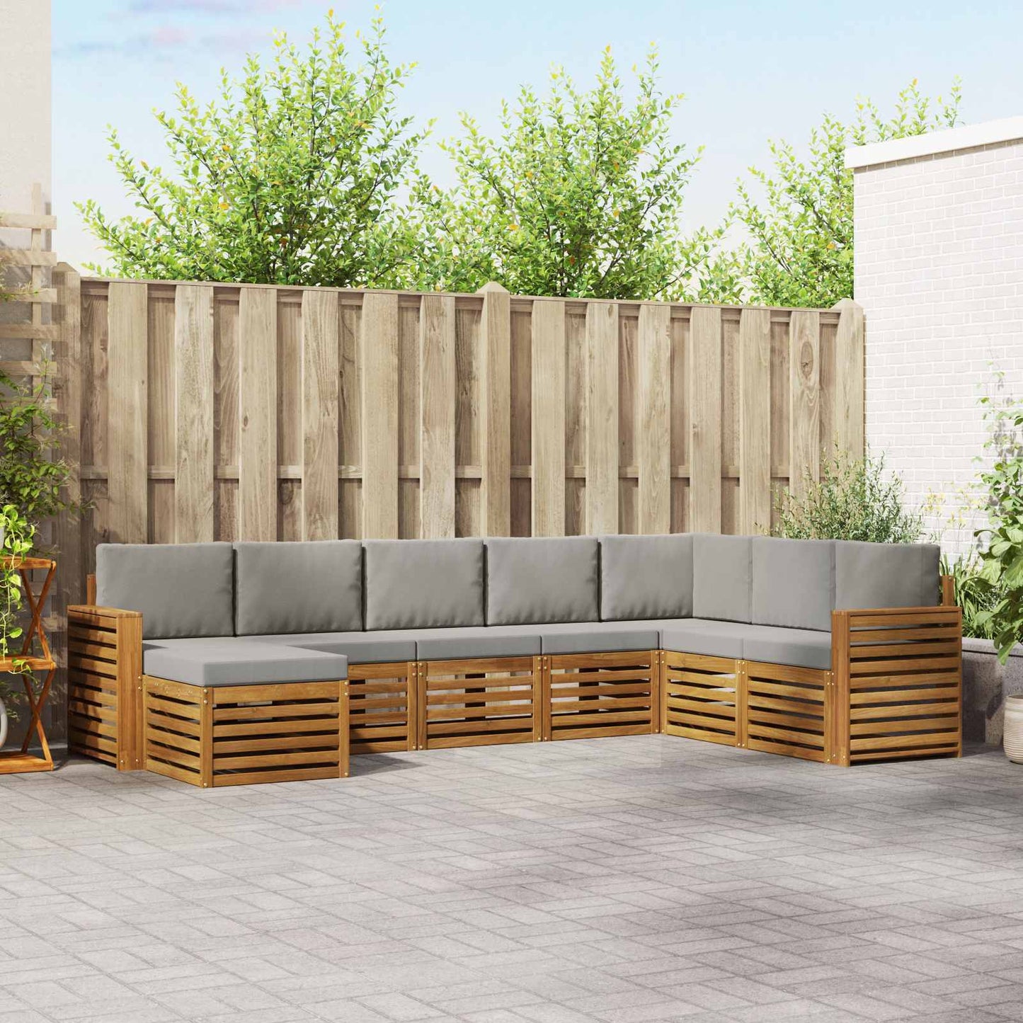 Set divani con cuscino 8 pcs Grigio Naturale e Chiaro
