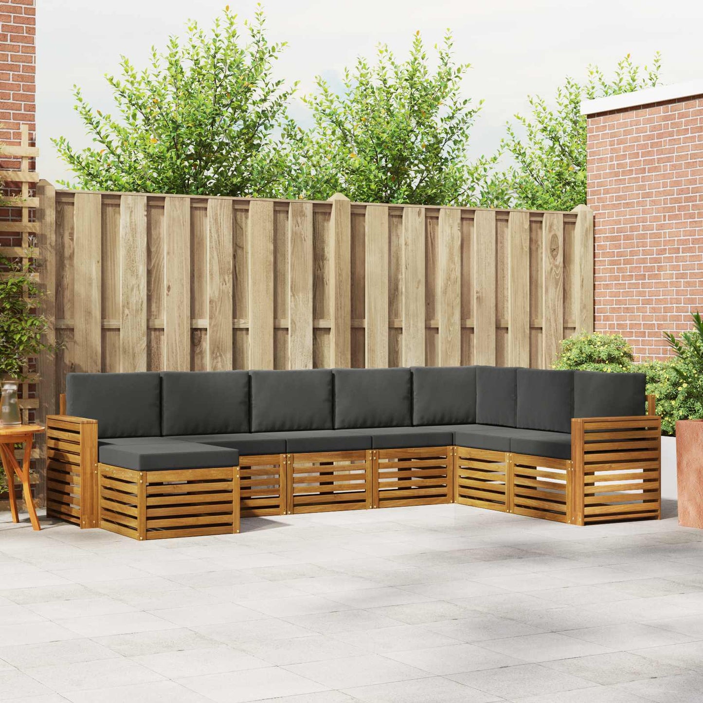 Set divani 8 pcs Naturale e Antracite Legno di Acacia Massello