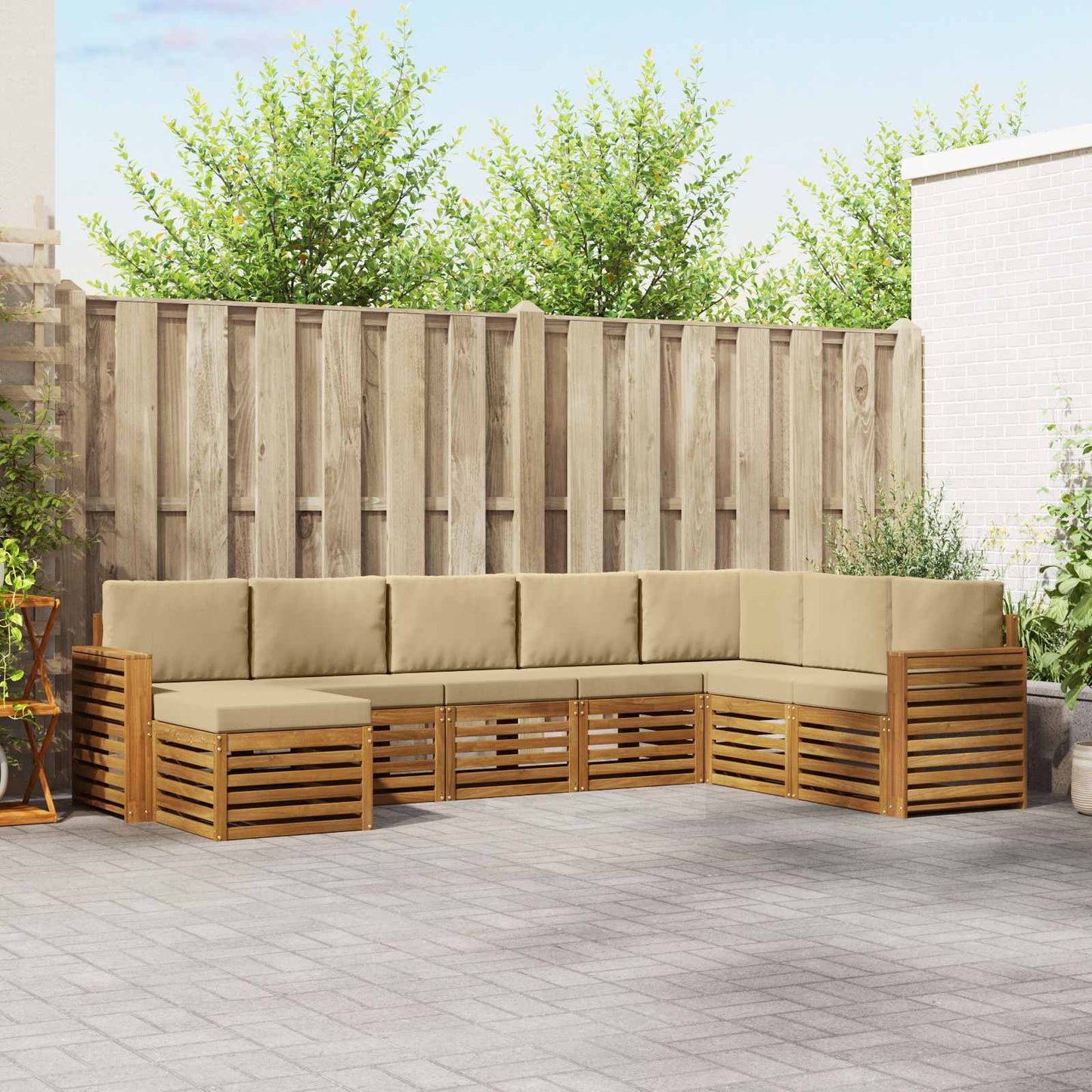 Set divani 8 pcs Naturale e Beige Legno di Acacia Massello