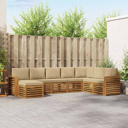 Set divani 8 pcs Naturale e Beige Legno di Acacia Massello