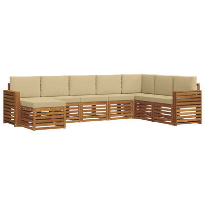 Set divani 8 pcs Naturale e Beige Legno di Acacia Massello