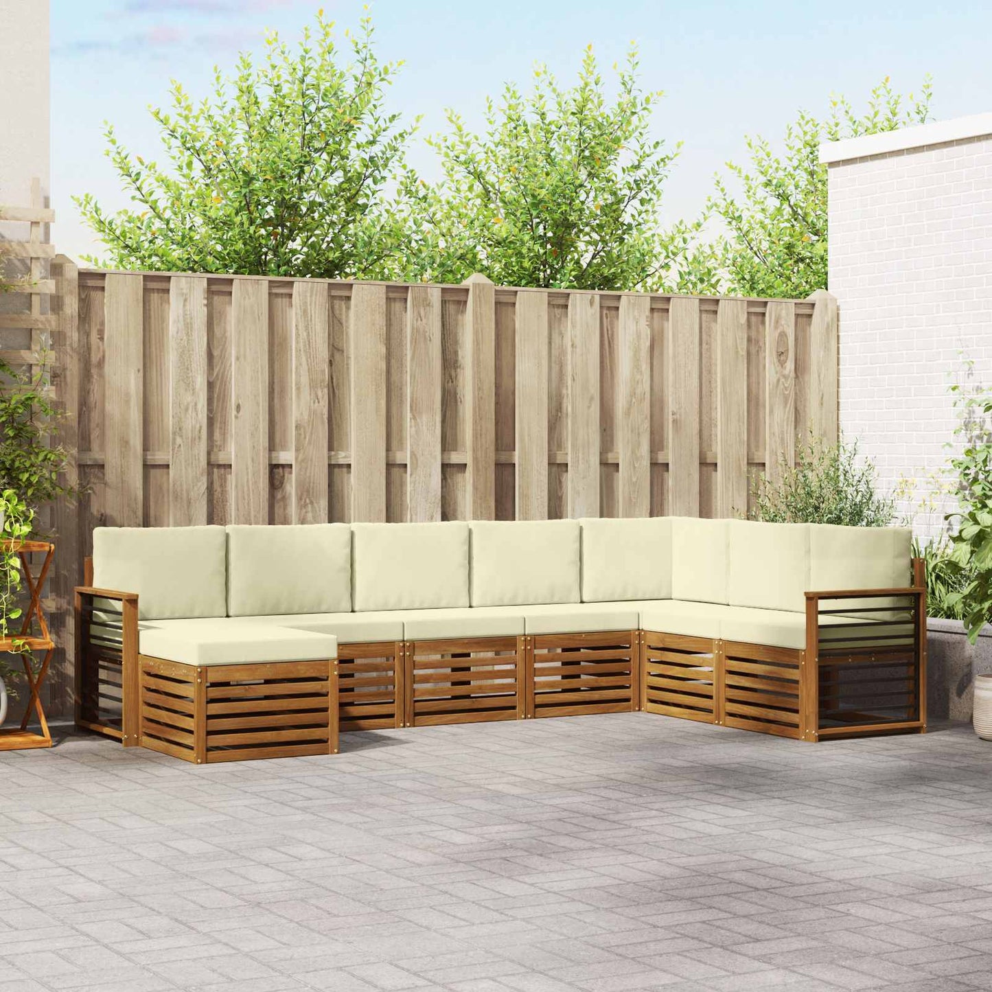 Set divani 8 pcs Naturale e Crema Legno di Acacia Massello