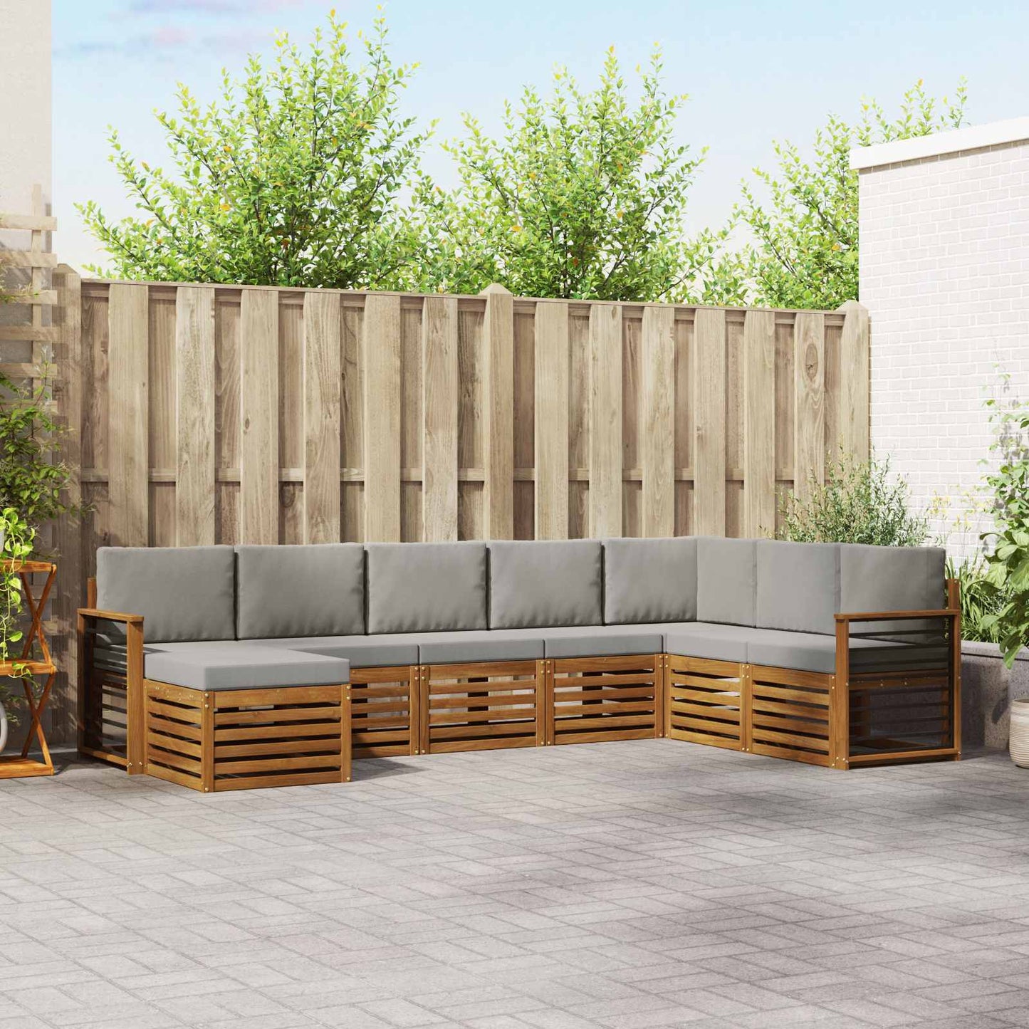 Set divani con cuscino 8 pcs Grigio Naturale e Chiaro