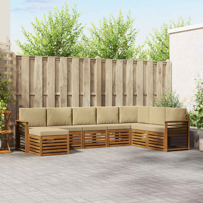 Set divani 8 pcs Naturale e Beige Legno di Acacia Massello