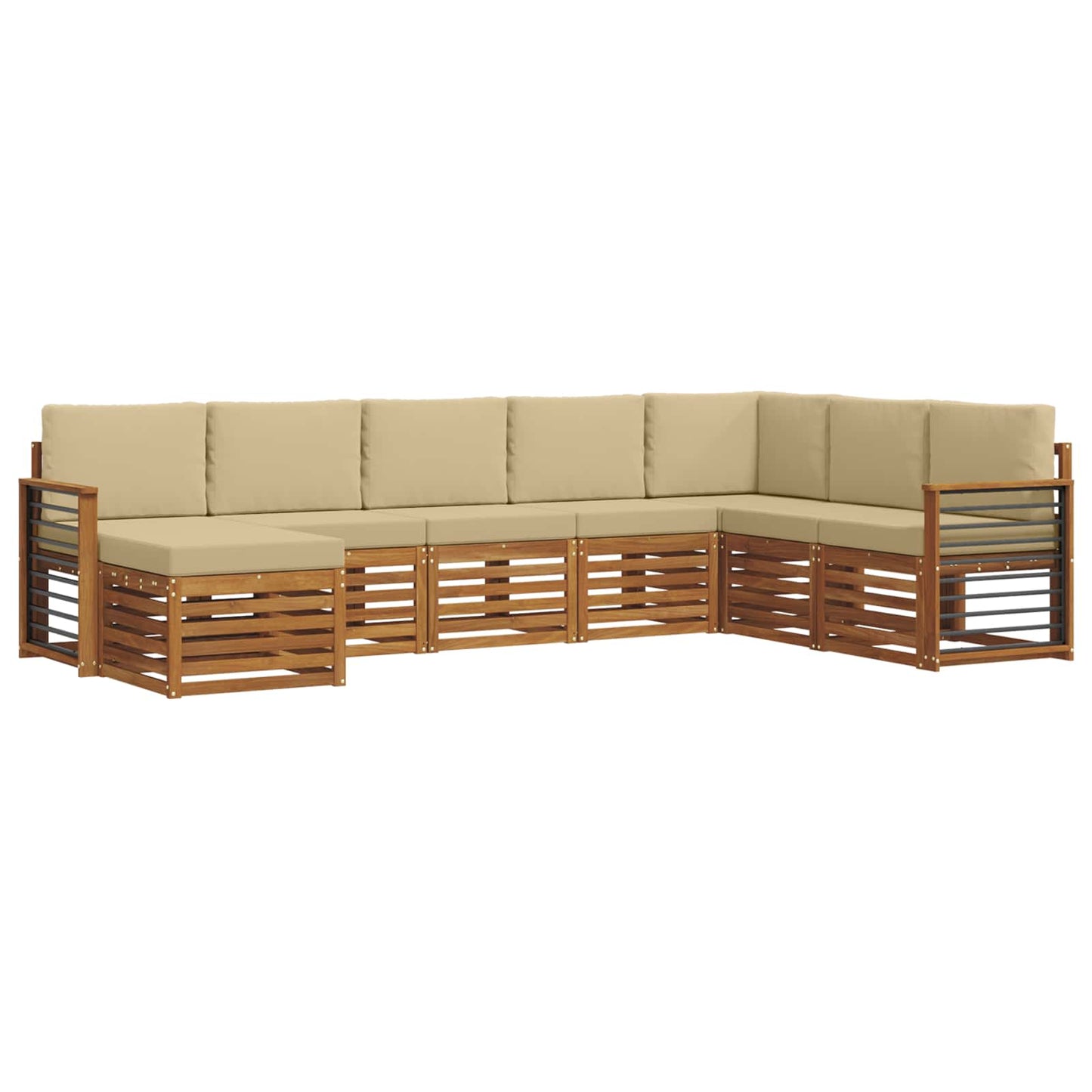 Set divani 8 pcs Naturale e Beige Legno di Acacia Massello