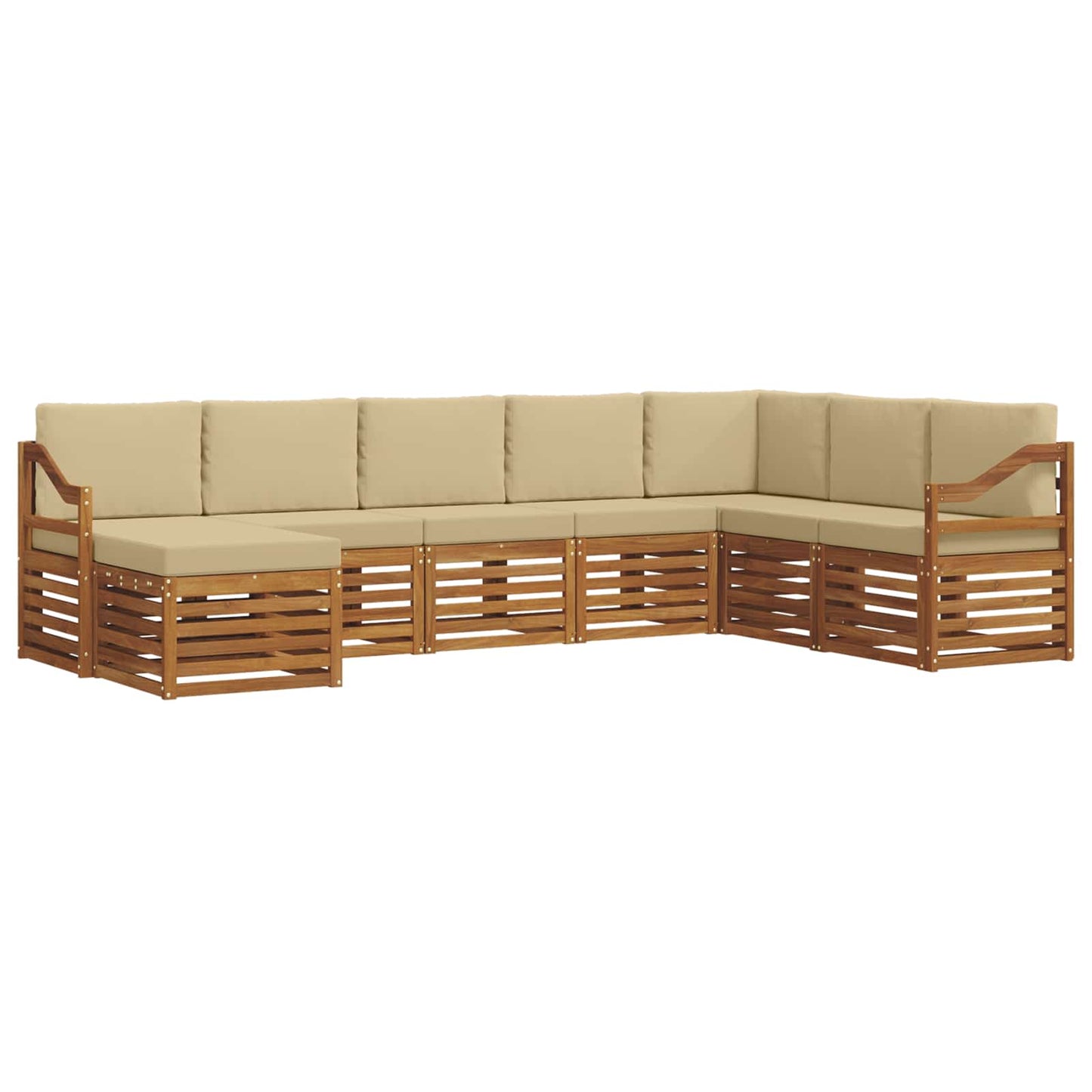 Set divani 8 pcs Naturale e Beige Legno di Acacia Massello