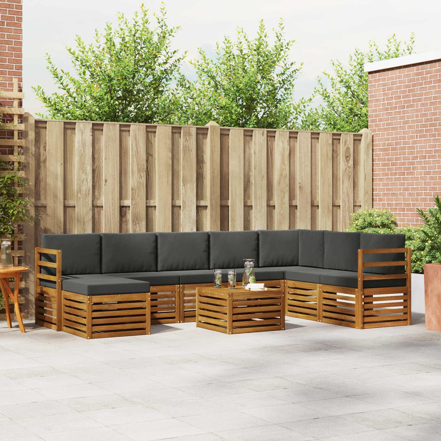 Set divani 9 pcs Naturale e Antracite Legno di Acacia Massello