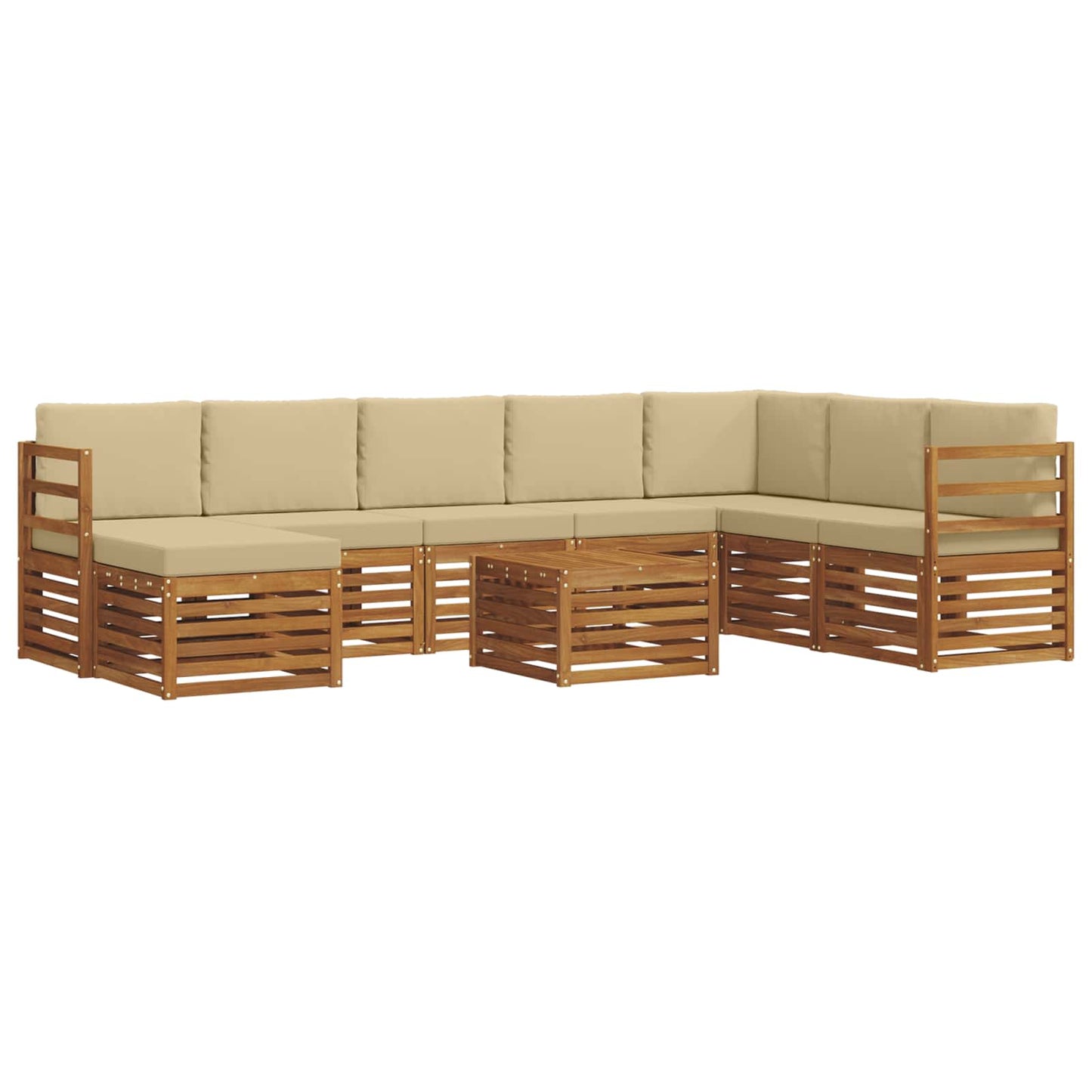Set divani 9 pcs Naturale e Beige Legno di Acacia Massello
