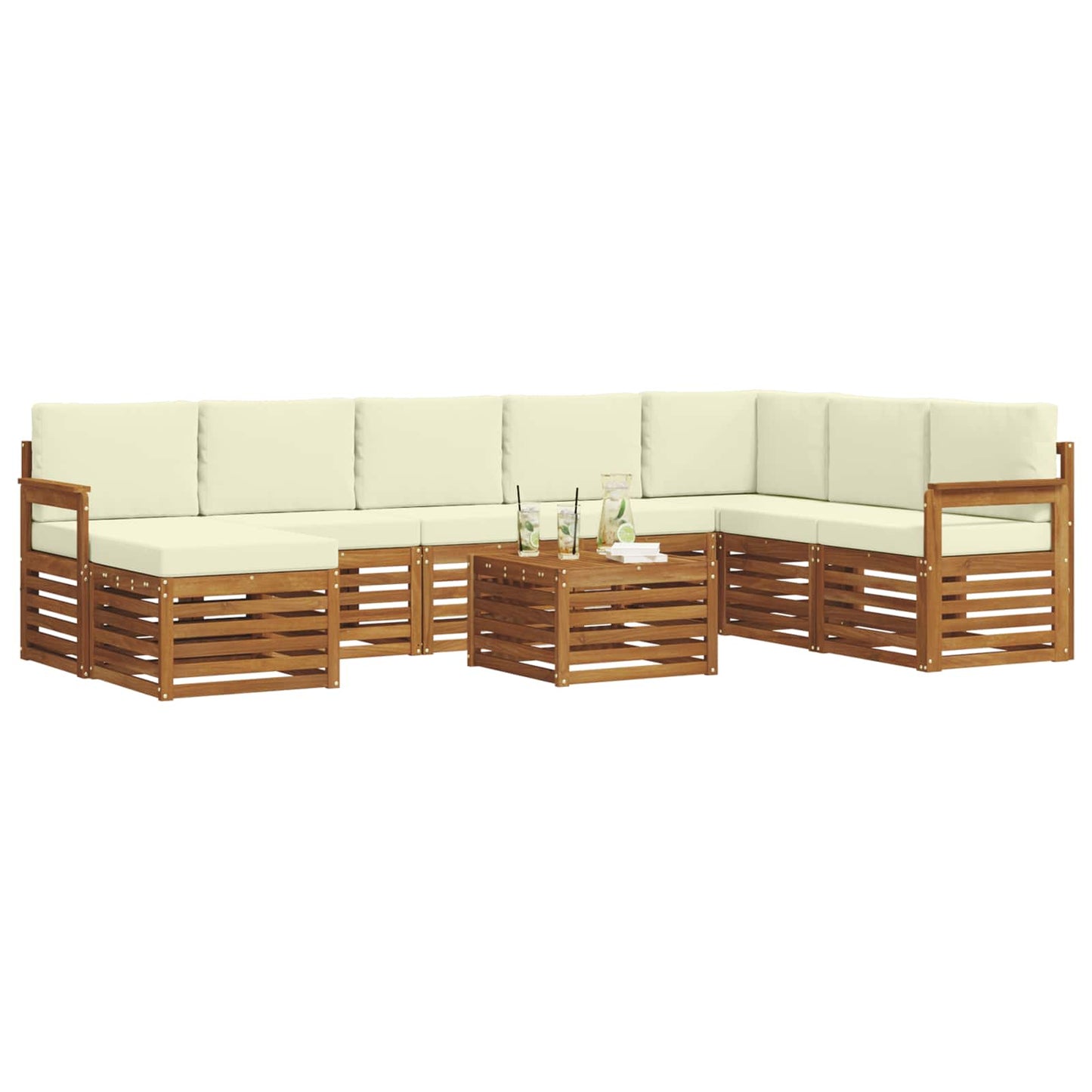 Set divani 9 pcs Naturale e Crema Legno di Acacia Massello