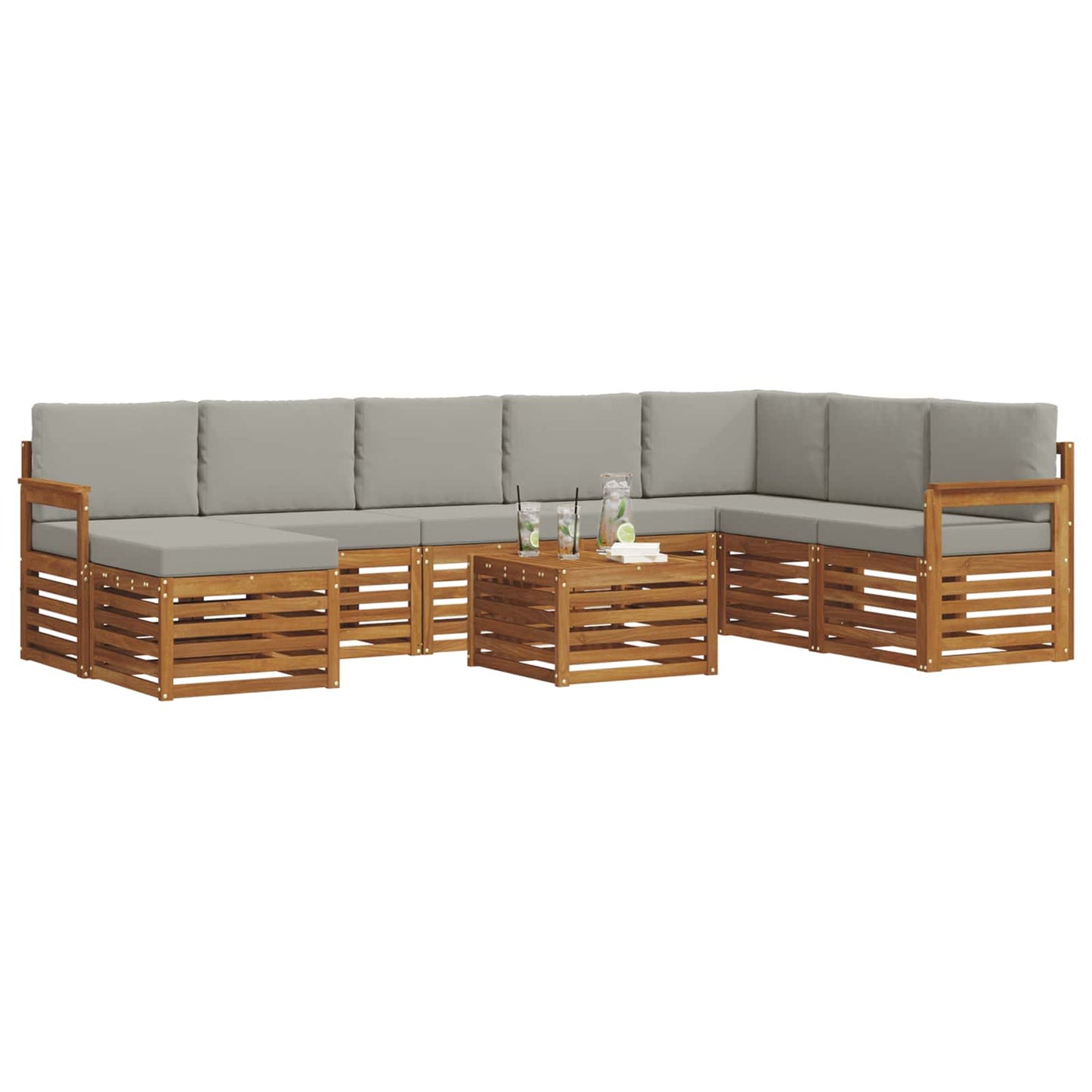 Set divani con cuscino 9 pcs Grigio Naturale e Chiaro