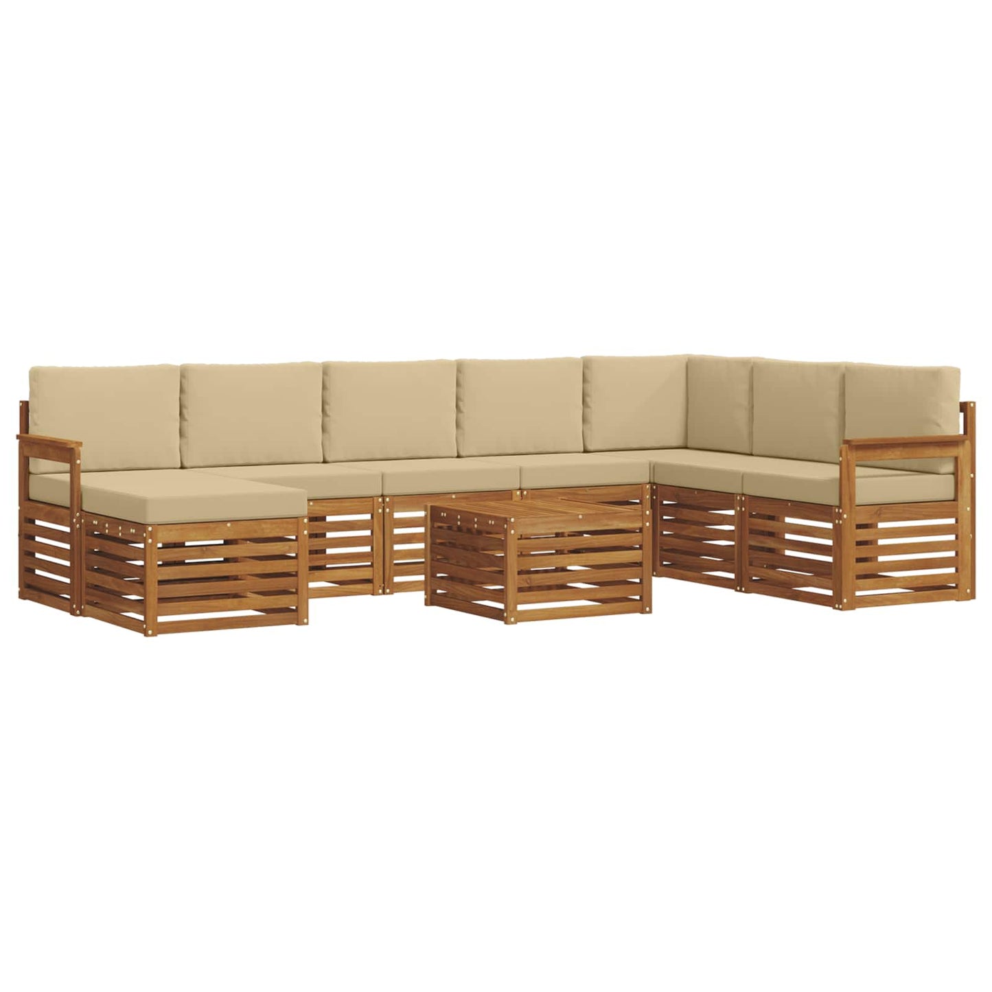 Set divani 9 pcs Naturale e Beige Legno di Acacia Massello