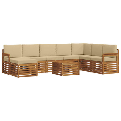 Set divani 9 pcs Naturale e Beige Legno di Acacia Massello