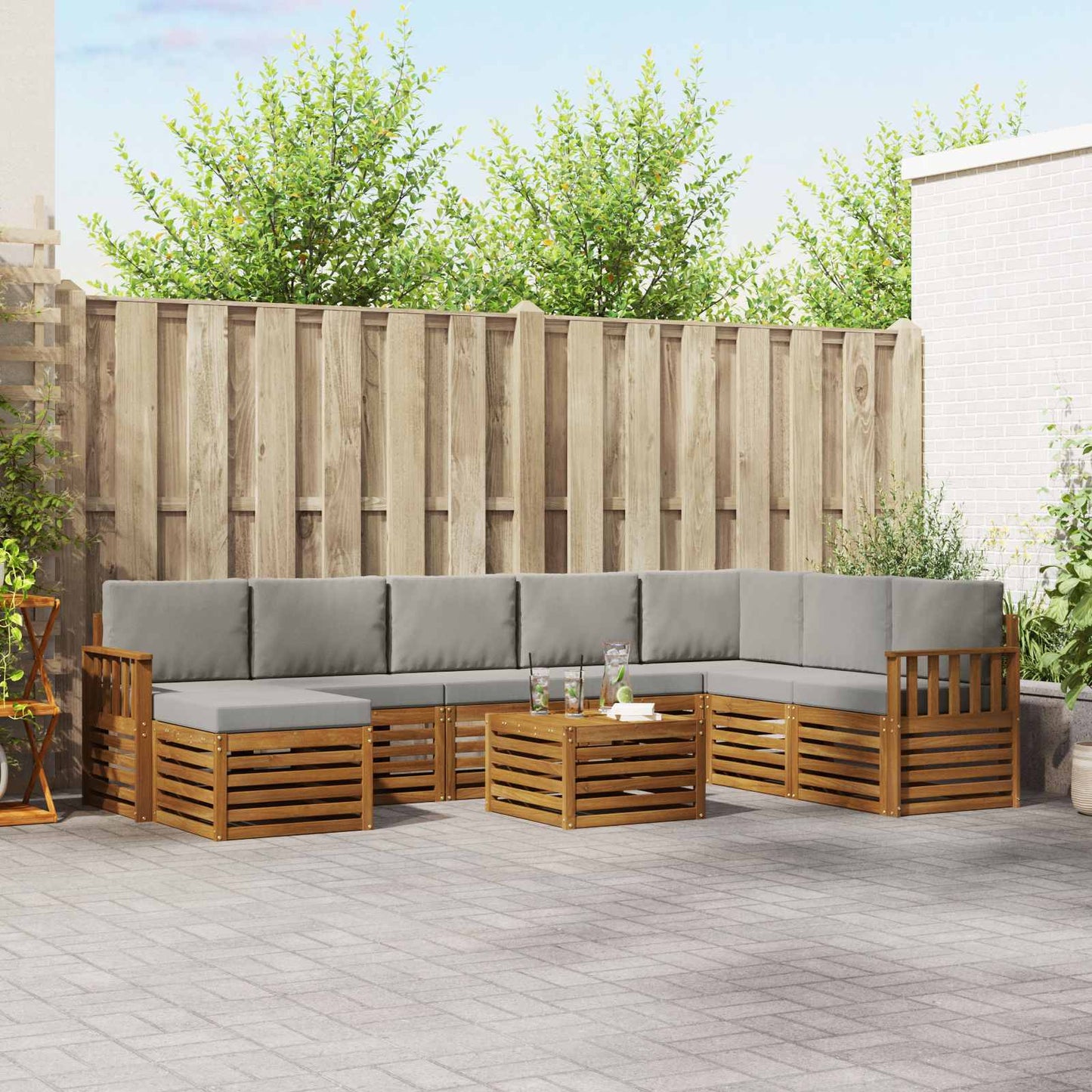 Set divani con cuscino 9 pcs Grigio Naturale e Chiaro