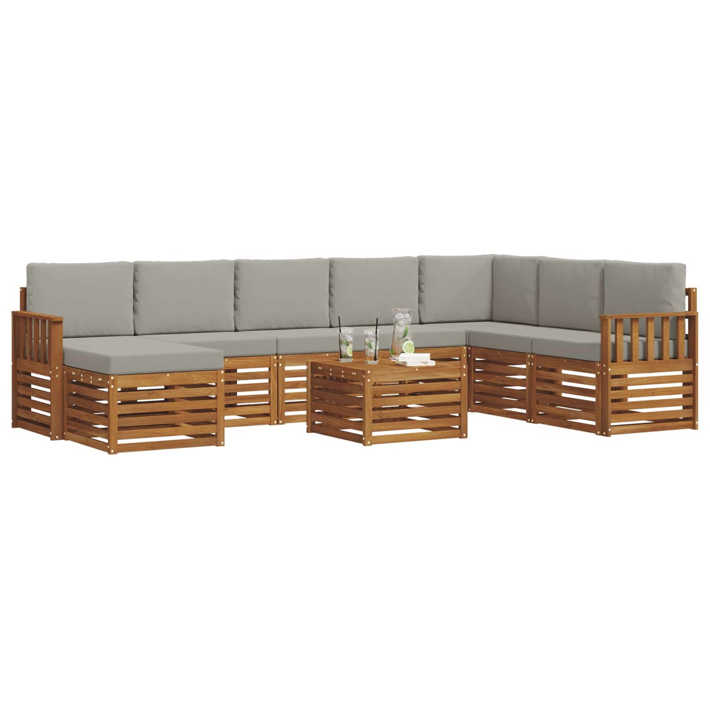 Set divani con cuscino 9 pcs Grigio Naturale e Chiaro