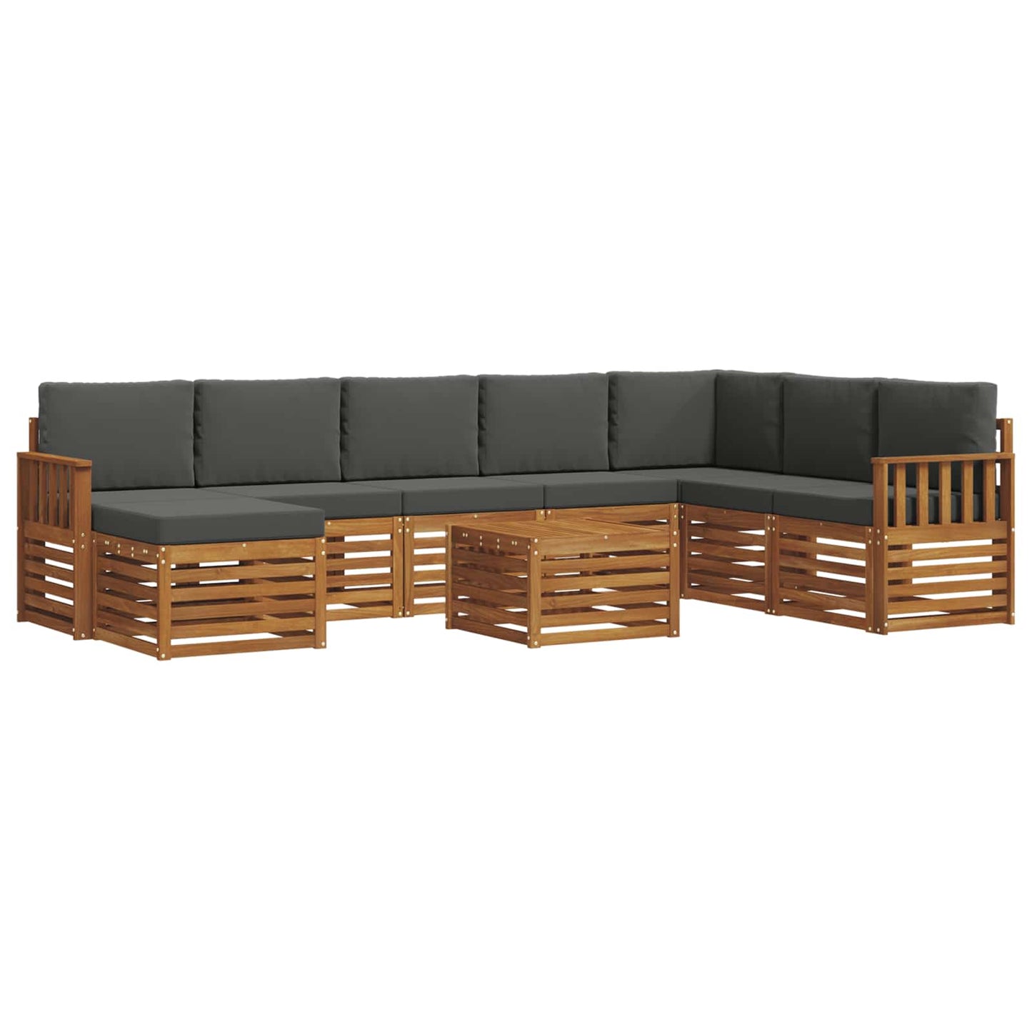 Set divani 9 pcs Naturale e Antracite Legno di Acacia Massello