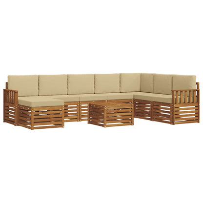 Set divani 9 pcs Naturale e Beige Legno di Acacia Massello