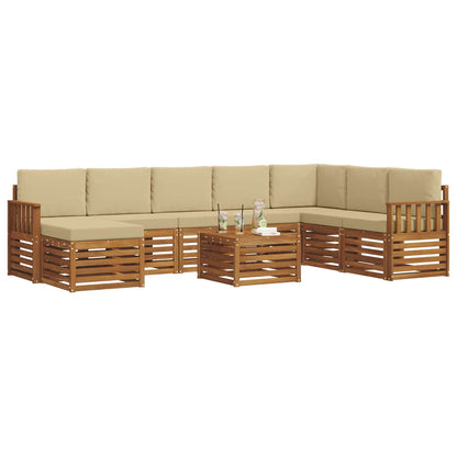 Set divani 9 pcs Naturale e Beige Legno di Acacia Massello