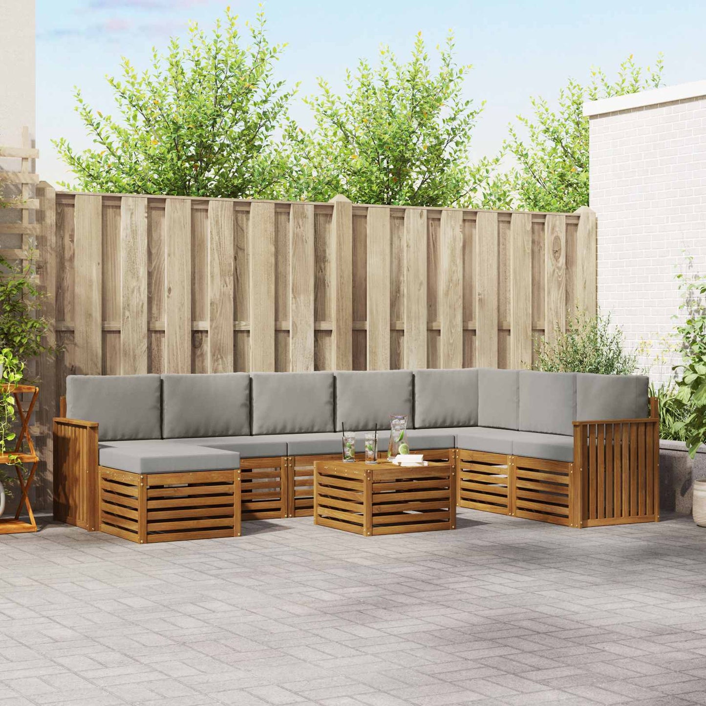 Set divani con cuscino 9 pcs Grigio Naturale e Chiaro