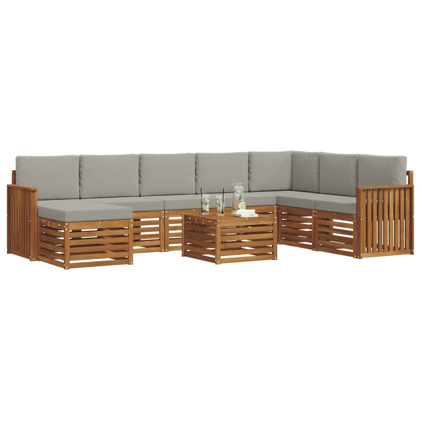 Set divani con cuscino 9 pcs Grigio Naturale e Chiaro