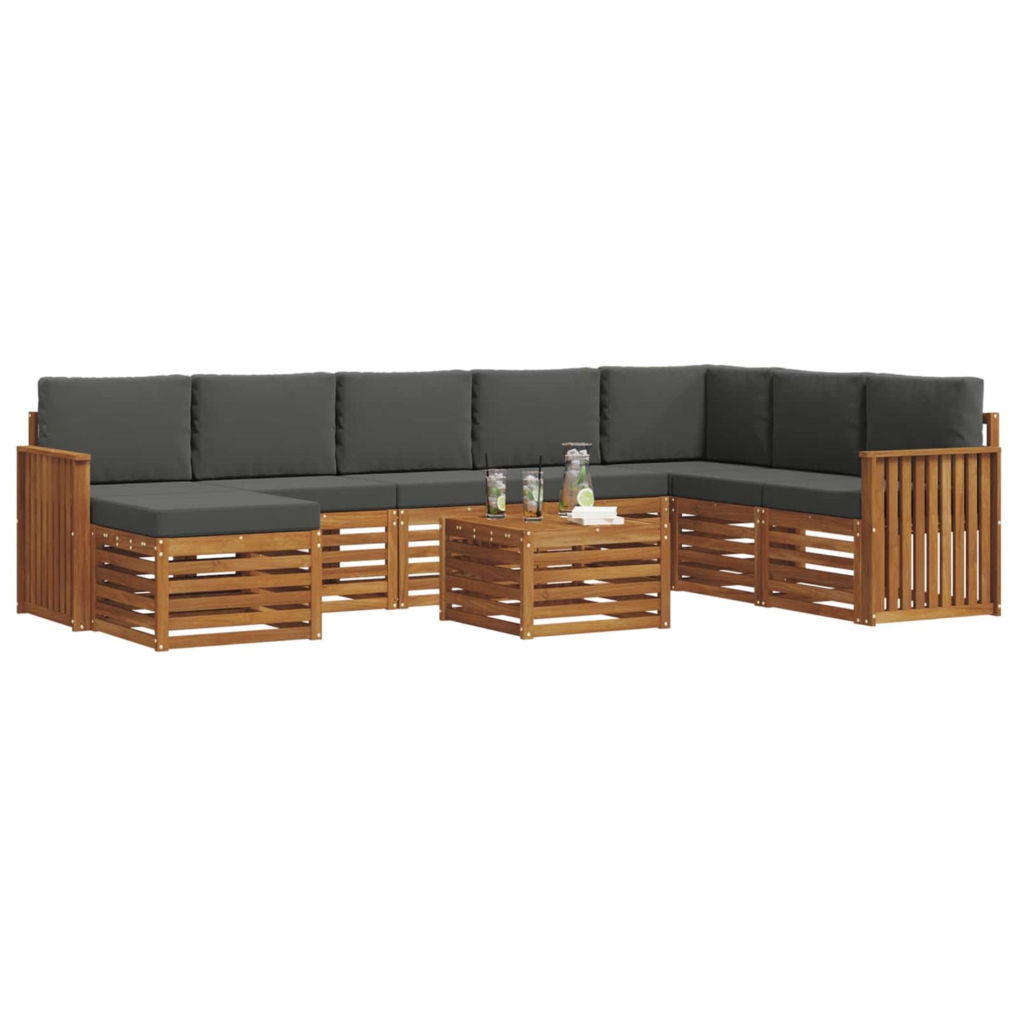 Set divani 9 pcs Naturale e Antracite Legno di Acacia Massello