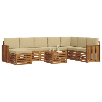 Set divani 9 pcs Naturale e Beige Legno di Acacia Massello