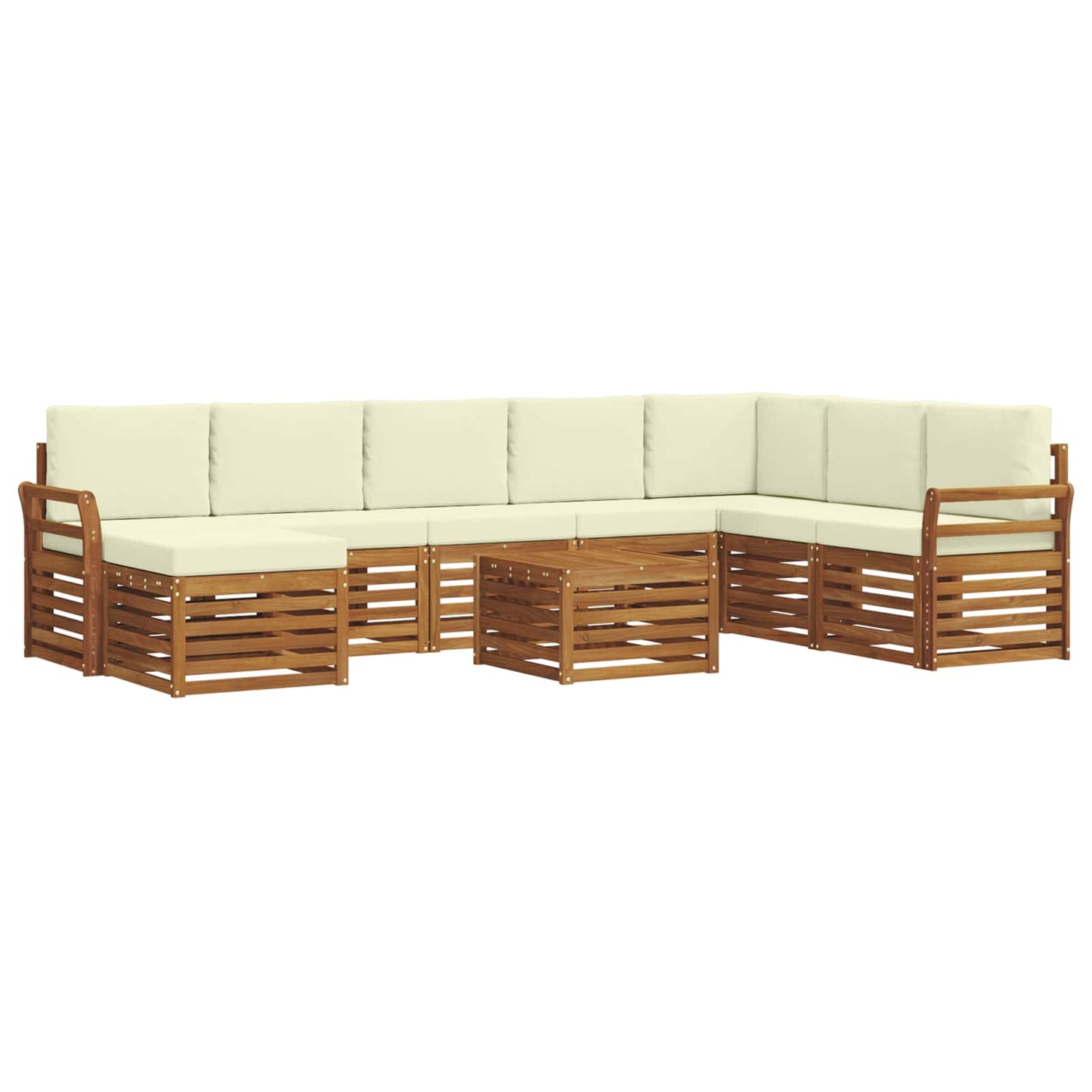 Set divani 9 pcs Naturale e Crema Legno di Acacia Massello