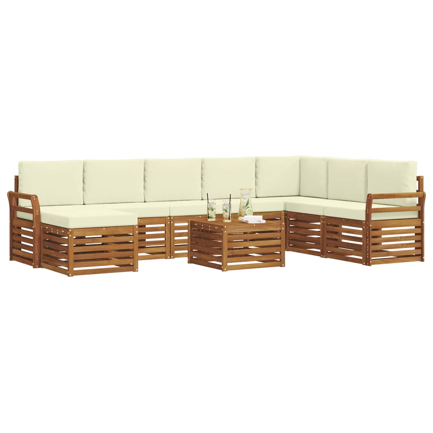 Set divani 9 pcs Naturale e Crema Legno di Acacia Massello
