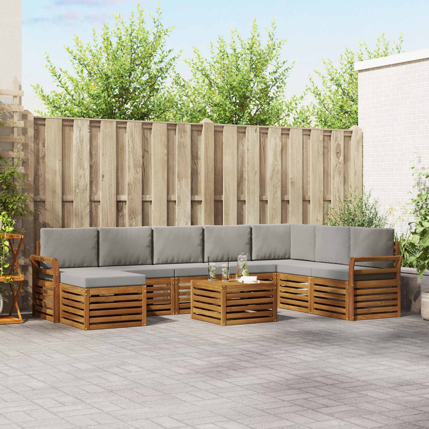 Set divani con cuscino 9 pcs Grigio Naturale e Chiaro