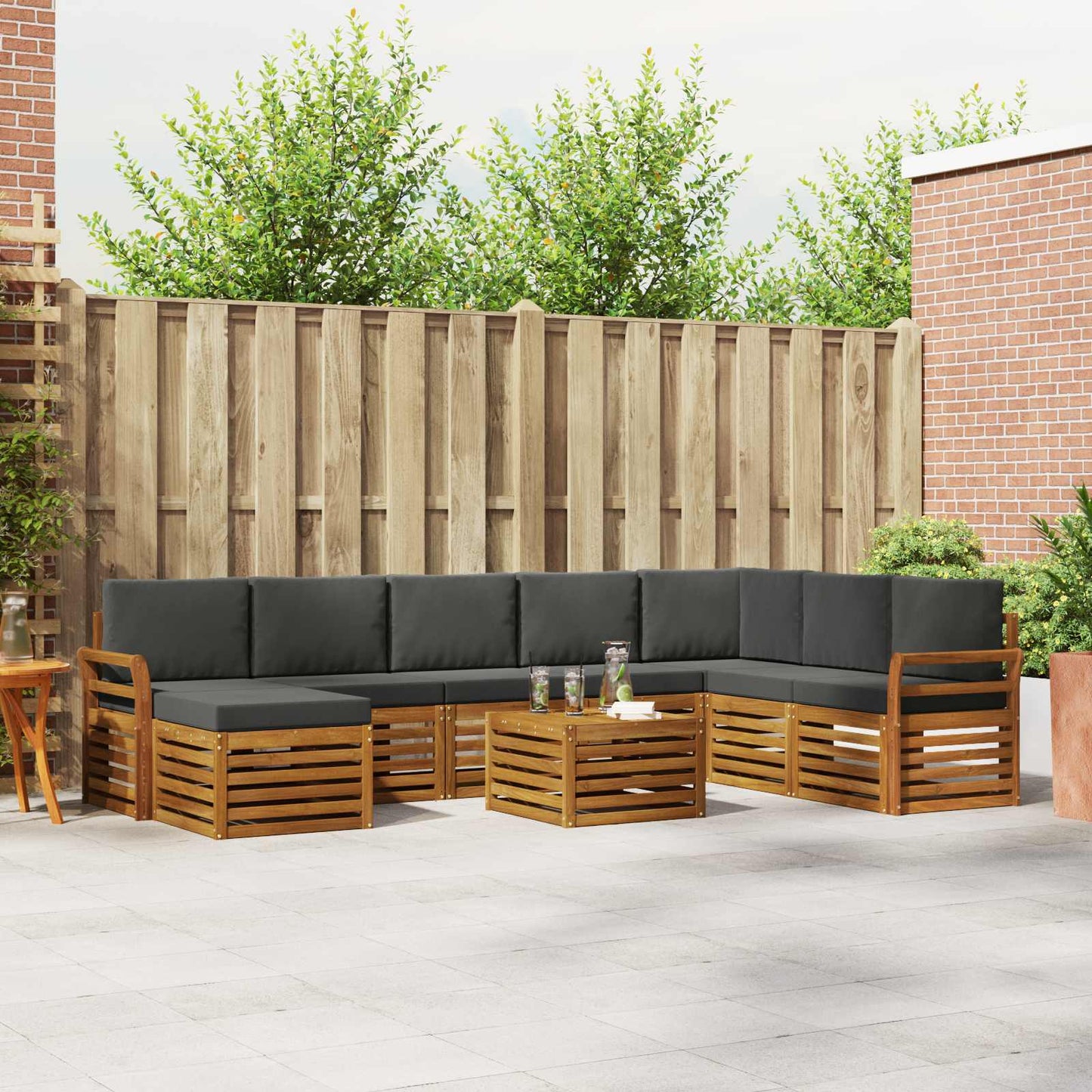 Set divani 9 pcs Naturale e Antracite Legno di Acacia Massello